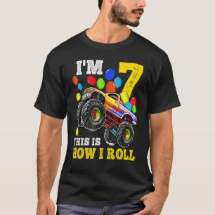 Kids 7 Year Old  7th Birthday Boy Monster Truck Ca T-Shirt