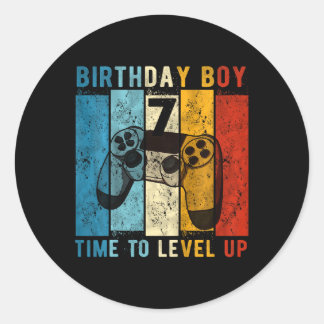 Kids 7 Year Old Birthday Boy 7 Time To Level Up 7t Classic Round Sticker