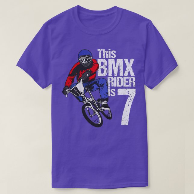 Kids 7 Year Old BMX Birthday Party Boys Dirt Bike  T-Shirt (Design Front)