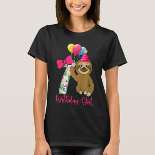Kids 7 Year Old Cool Cute Sloth balloons 7th Birth T-Shirt