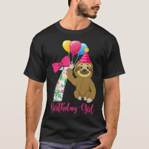 Kids 7 Year Old Cool Cute Sloth balloons 7th Birth T-Shirt
