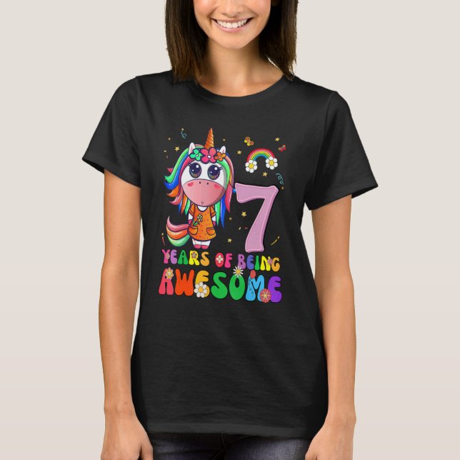 Kids 7 Year Old  Girls Teens Unicorn  7th Birthday T-Shirt (Front)