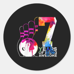 Kids 7 Years Of Being Awesome Bowling 7th Birthday Classic Round Sticker
