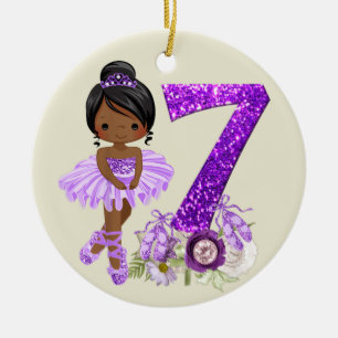Kids 7th African American Ballet Dancer Birthday 7 Ceramic Ornament