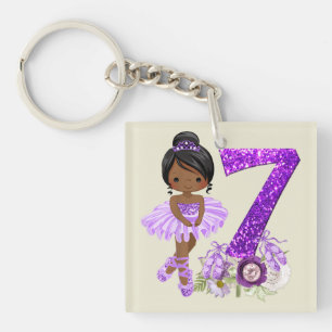 Kids 7th African American Ballet Dancer Birthday 7 Key Ring