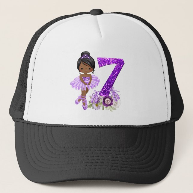 Kids 7th African American Ballet Dancer Birthday 7 Trucker Hat (Front)