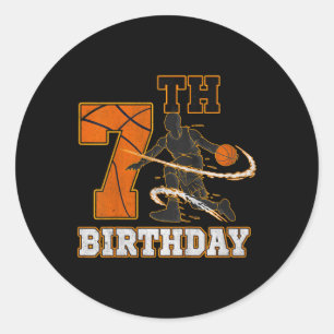 Kids 7th Birthday Basketball Kids Boys Men Sport Classic Round Sticker