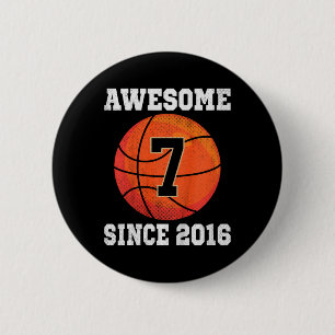 Kids 7th Birthday Basketball Lover 7 Years Old Vin 6 Cm Round Badge