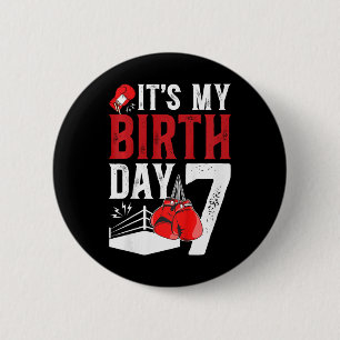 Kids 7th Birthday Boxing Boy 7 Year Old Boxer Bday 6 Cm Round Badge