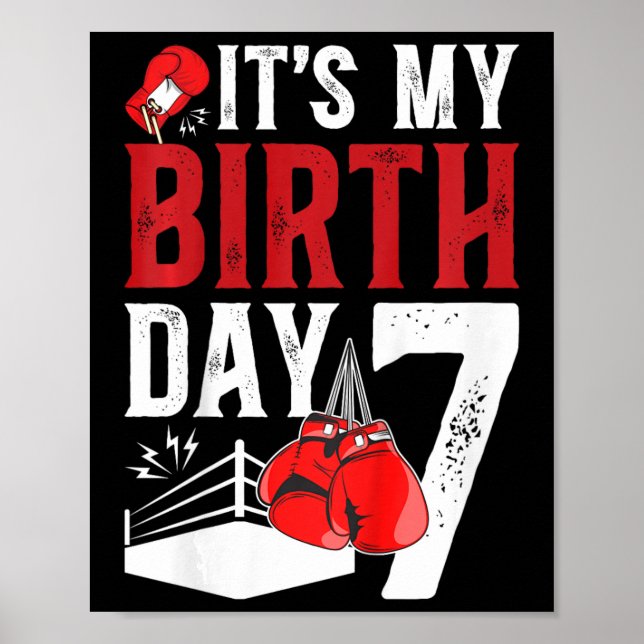 Kids 7th Birthday Boxing Boy 7 Year Old Boxer Bday Poster (Front)
