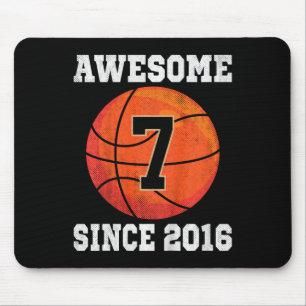 Kids 7th Birthday Bysketbyll Lover 7 Years Old Vin Mouse Pad