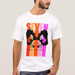 Kids 7th Birthday Cute Black Girl Afro Puffs Silho T-Shirt