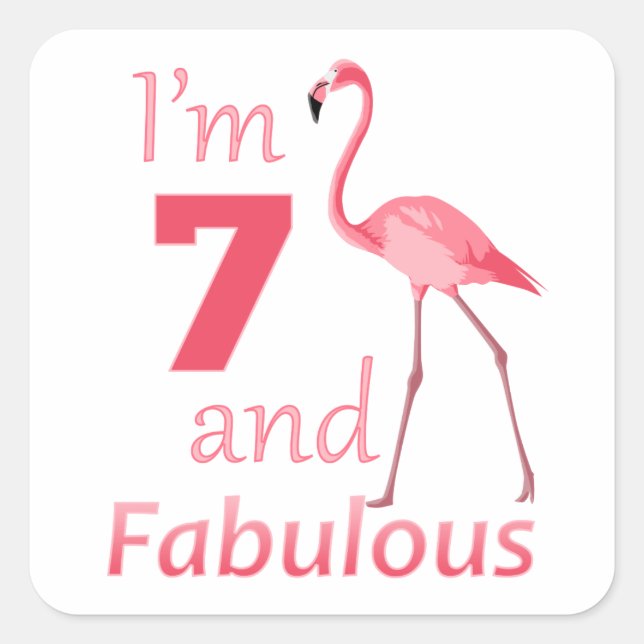 Kids 7th Birthday Cute Pink Flamingo Square Sticker (Front)