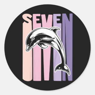 Kids 7th Birthday Gift Dolphin Fan 7 Years Old Gir Classic Round Sticker