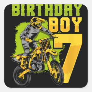 Kids 7th Birthday Gift Party Motocross Dirt Bike Square Sticker