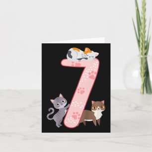 Kids 7th Birthday Girl Cats Outfit 7 Years Old  Card