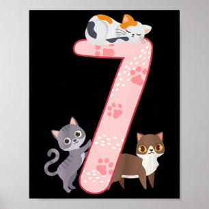 Kids 7th Birthday Girl Cats Outfit 7 Years Old Poster