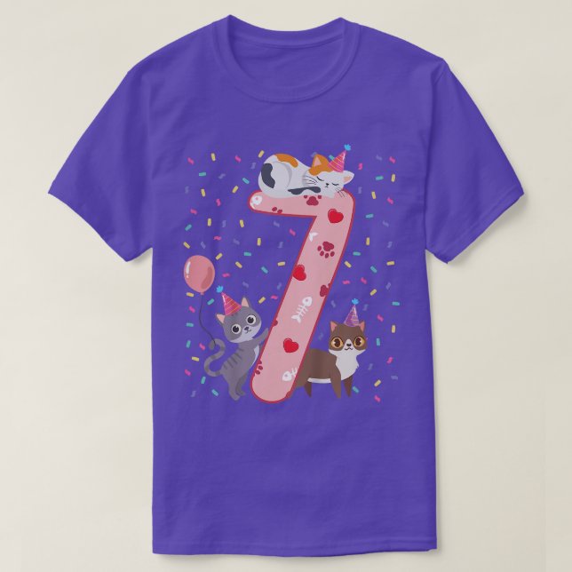 Kids 7th Birthday Girl cute Cat outfit 7 years old T-Shirt (Design Front)