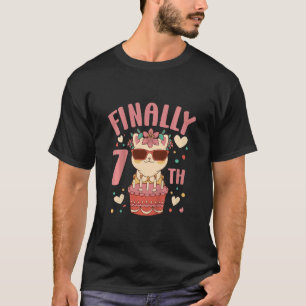 Kids 7th Birthday Girls Cute Cat Outfit 7 Years Ol T-Shirt