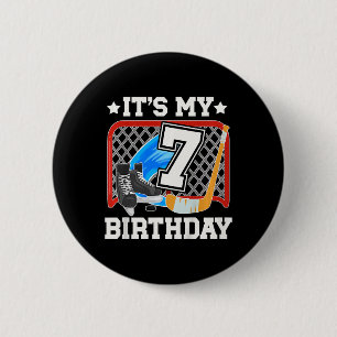 Kids 7th Birthday Ice Hockey Boy 7 Year Old Ice Ho 6 Cm Round Badge