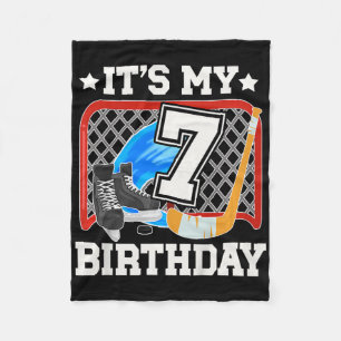 Kids 7th Birthday Ice Hockey Boy 7 Year Old Ice Ho Fleece Blanket
