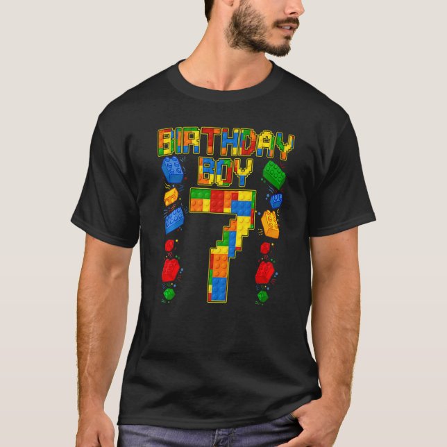 Kids 7th Birthday Master Builder 7 Years Old Block T-Shirt (Front)