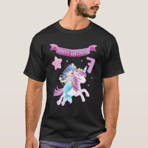 Kids 7th Birthday Mermaid With Unicorn And Balloo T-Shirt