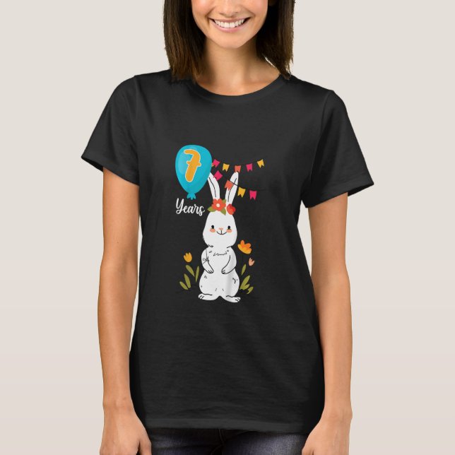 Kids 7th Birthday Party 7 Years Bunny Rabbit Flowe T-Shirt (Front)