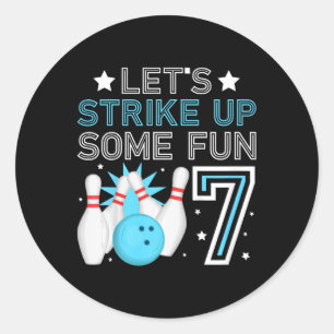 Kids 7th Birthday Party Bowling Boy 7 Year Old Bow Classic Round Sticker