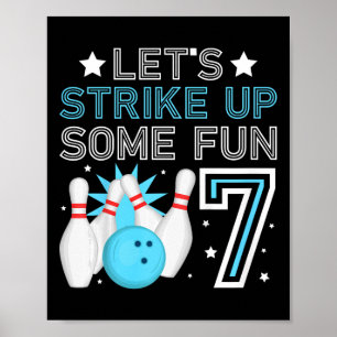 Kids 7th Birthday Party Bowling Boy 7 Year Old Bow Poster