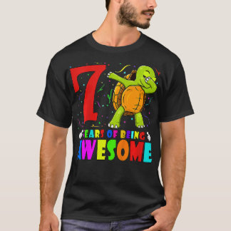 Kids 7th Birthday Party Dabbing Turtle  7 Years Ol T-Shirt