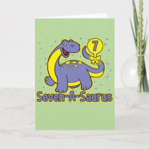 Kid's 7th Birthday Seven-A-Saurus Brontosaurus Card