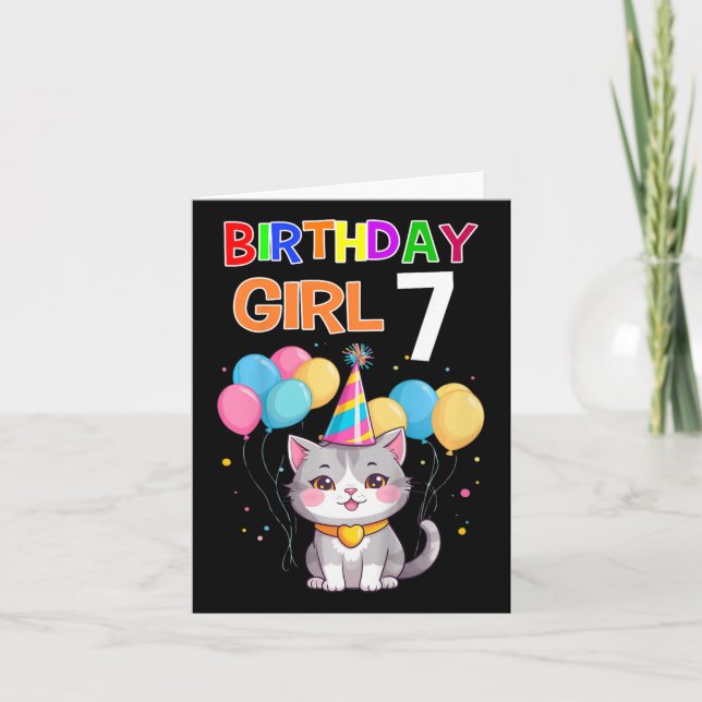 Kids 7th Birthday Shirt Funny Cat 7 Years Cat Birt Card (Front)