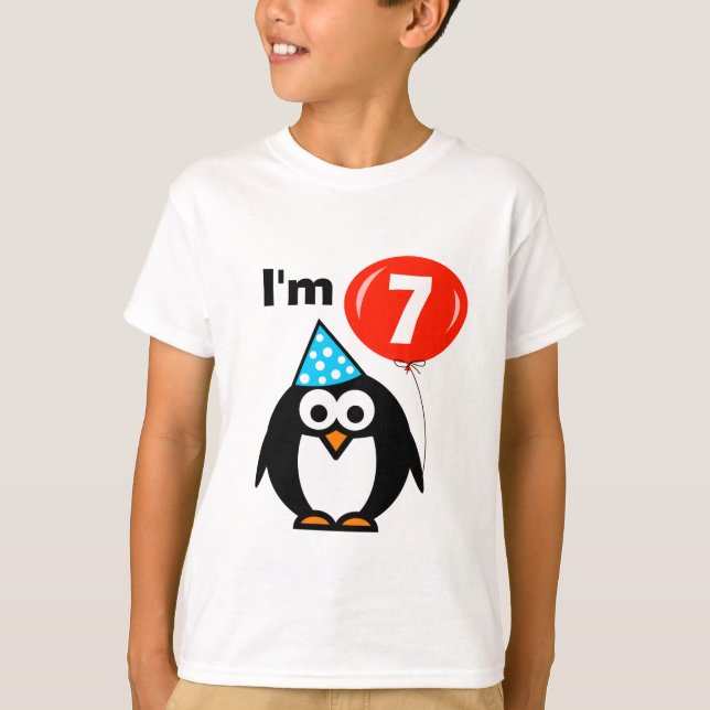 Kids 7th Birthday shirt with cute penguin cartoon (Front)