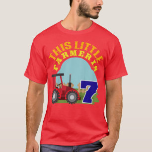 Kids 7th Birthday This Little Farmer Is 7 Farm Tra T-Shirt