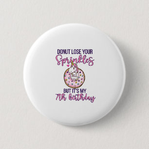 Kids 7th Doughnut Birthday Party Unicorn Seven Yea 6 Cm Round Badge