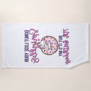 Kids 7th Doughnut Birthday Party Unicorn Seven Yea Beach Towel