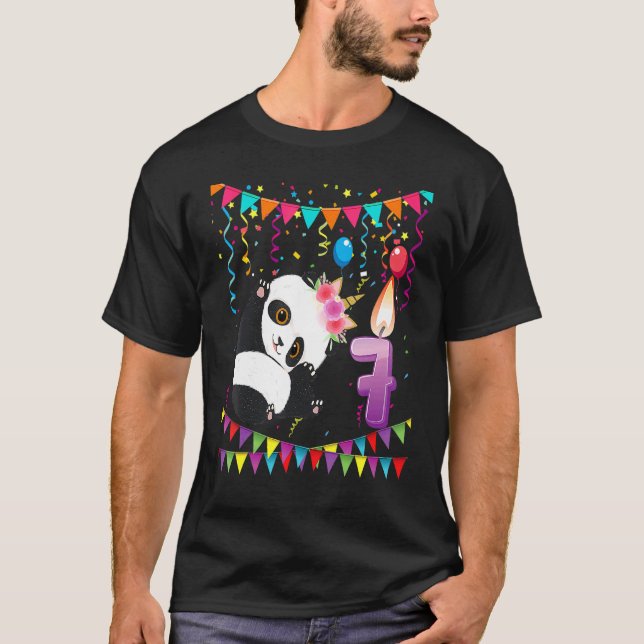 Kids 7years Old 7th Birthday Panda Unicorn Girl  P T-Shirt (Front)