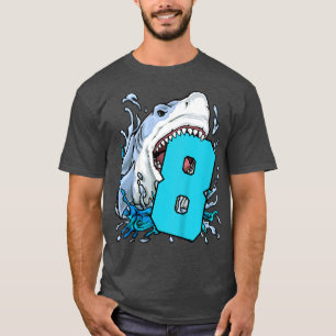 Kids 8 8th Birthday Party Sharks Eight Years Old T-Shirt