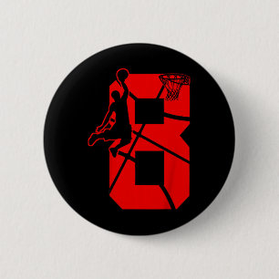 Kids 8 Year Old 8th Bysketbyll Birthday Partytheme 6 Cm Round Badge