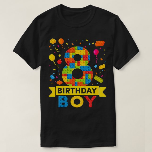 Kids 8 Year Old Building Blocks 8th Birthday Boy T-Shirt (Design Front)