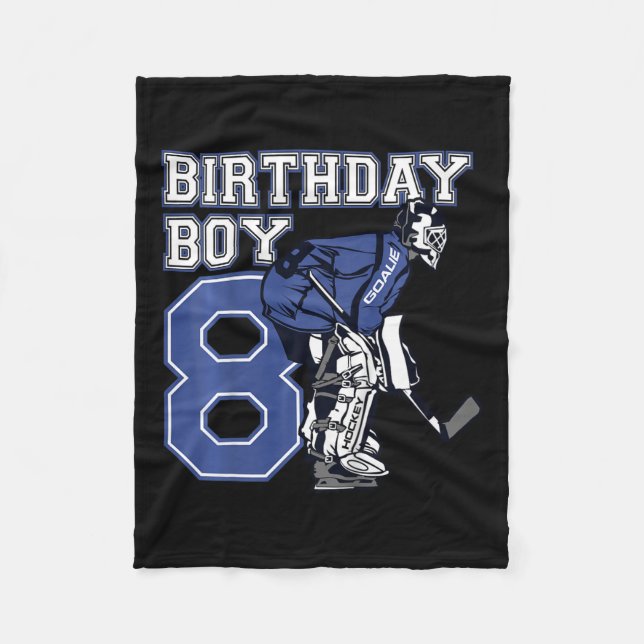 Kids 8 Year Old Ice Hockey Goalie Themed Birthday  Fleece Blanket (Front)