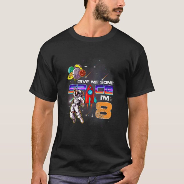 Kids 8 Year Old Outer Space Birthday Planets Astro T-Shirt (Front)