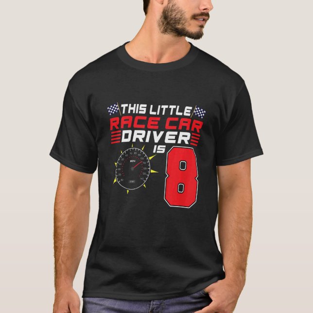 Kids 8 Year Old Race Car Birthday Party 8th Racing T-Shirt (Front)