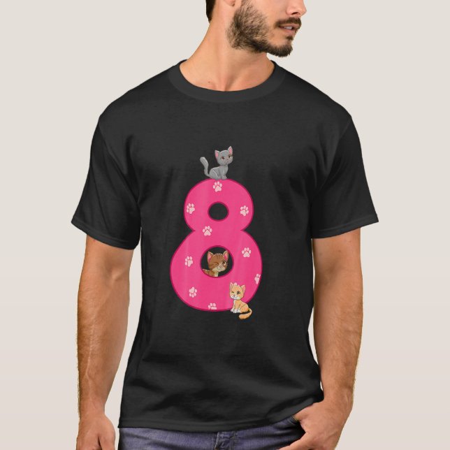 Kids 8h Cat Birthday Celebrant 8 Year Old Kitten B T-Shirt (Front)