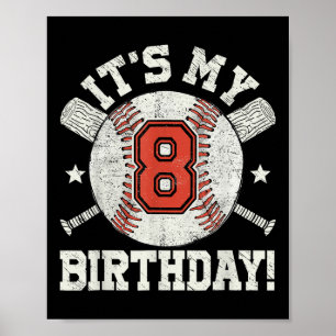 Kids 8th Baseball Birthday Party Boys Sport Fan 8  Poster