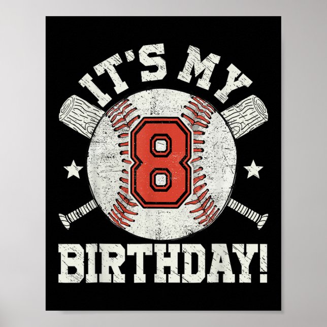 Kids 8th Baseball Birthday Party Boys Sport Fan 8  Poster (Front)