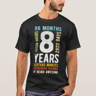 Kids 8th Birthday 8 Years Old Vintage Retro 96 Mon T-Shirt