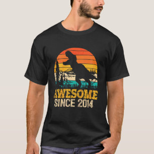 Kids 8th Birthday Boy Dinosaur Trex 8 Year Old Awe T-Shirt