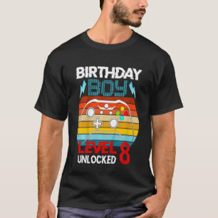 Kids 8th Birthday Boy Level 8 Unlocked Video Gamer T-Shirt